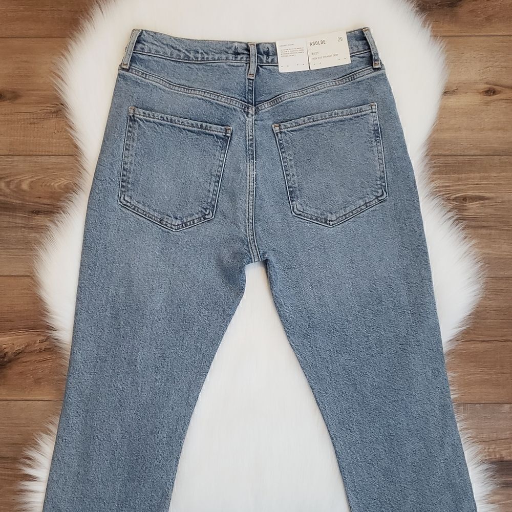 Agolde Riley High Rise Straight Leg Crop Denim Jeans In Whiplash NWT - Picture 7 of 11